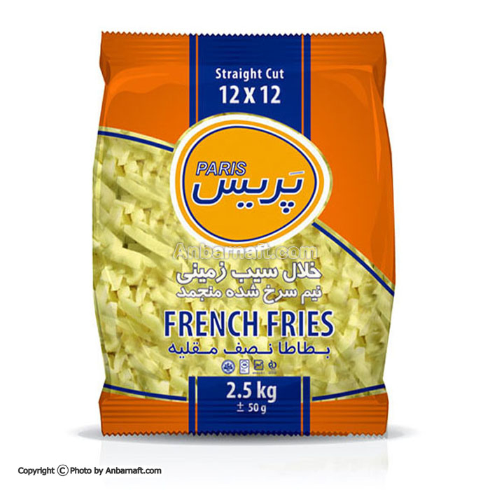  خلال سیب زمینی نیمه آماده پریس سایز 12×12 - بسته 2/5 کیلو 